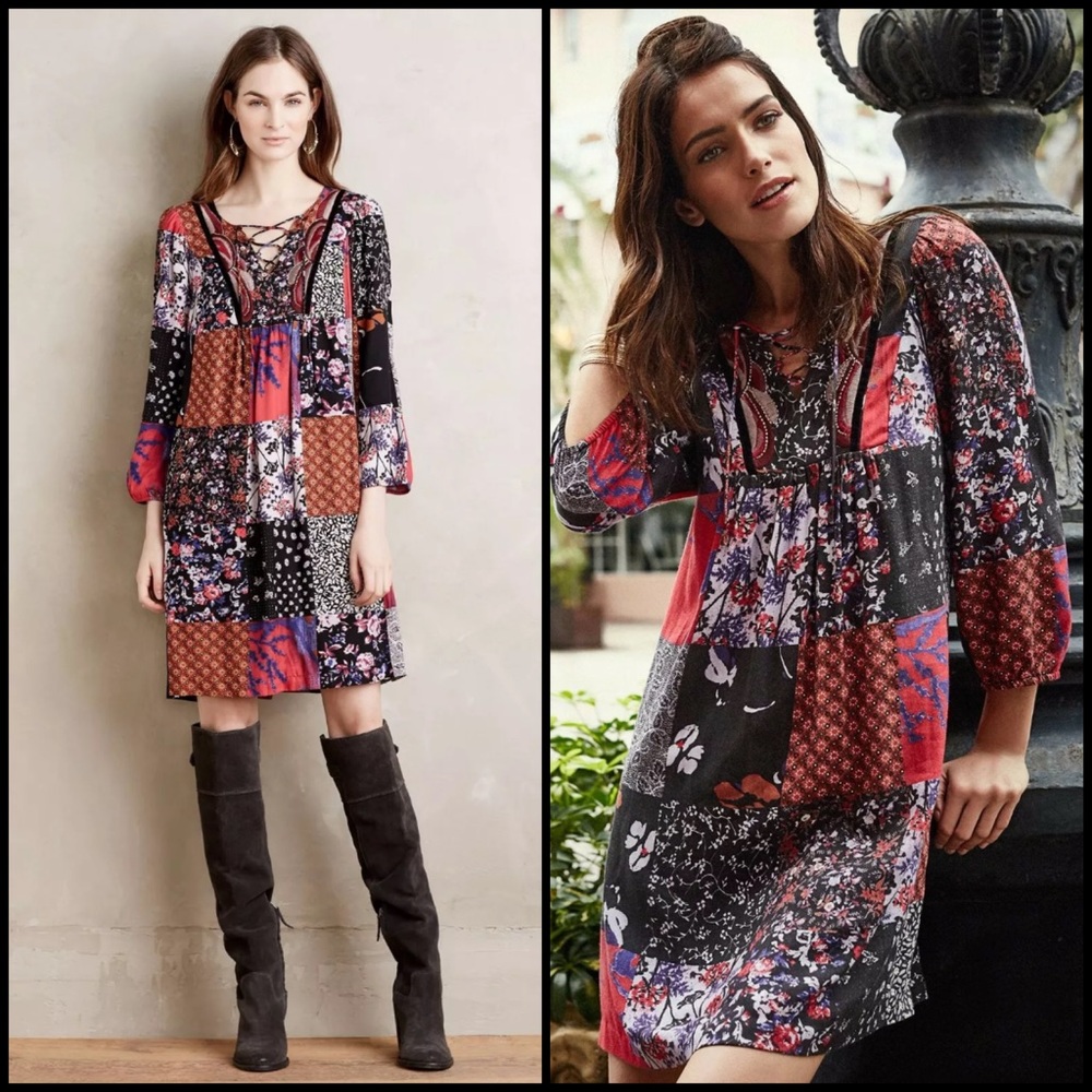 Anthro One September Embroidered Patchwork Lace-U… - image 1